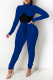 Blue Sexy Solid Draw String Half A Turtleneck Long Sleeve Two Pieces
