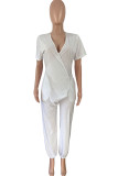 Grey Casual Solid Patchwork Asymmetrical V Neck Loose Jumpsuits