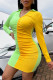 Yellow Fashion Casual Solid Patchwork Fold V Neck Long Sleeve Dresses