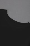 Black Fashion Street Print Patchwork O Neck Tops