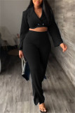 Blue Fashion Casual Solid Patchwork V Neck Long Sleeve Two Pieces