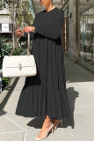 Apricot Fashion Casual Solid Patchwork O Neck Long Sleeve Dresses