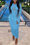 Black Sexy Solid Patchwork O Neck One Step Skirt Dresses