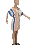 Pink Green Casual Print Patchwork V Neck Straight Rompers