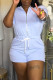 Light Blue Fashion Casual Solid Patchwork Zipper Collar Regular Romper