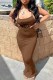 Brown Fashion Sexy Letter Print Backless Slit Spaghetti Strap One Step Skirt Dresses