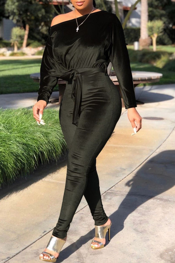 Black Sexy Fashion bandage Patchwork Solid Long Sleeve one word collar