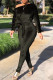 Black Sexy Fashion bandage Patchwork Solid Long Sleeve one word collar
