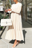 Apricot Fashion Casual Solid Patchwork O Neck Long Sleeve Dresses