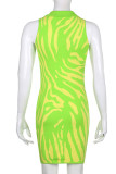 Green Sexy Print Patchwork Turndown Collar Pencil Skirt Dresses