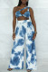 Blue Sexy Print Patchwork Spaghetti Strap Sleeveless Two Pieces
