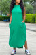 Green Fashion Casual Solid Patchwork Slit O Neck Sleeveless Dress