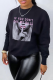 Black Fashion Daily Print Patchwork Letter O Neck Tops