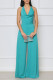 Blue Sexy Solid Bandage Patchwork Backless Straight Jumpsuits