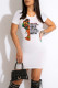White Yellow Casual Print Patchwork O Neck T-shirt Dress Dresses