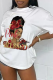 White Casual Vintage Print Letter O Neck T-Shirts