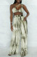 Green Sexy Print Patchwork Spaghetti Strap Sleeveless Two Pieces