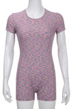 Pink Purple Sexy Print Patchwork Backless Oblique Collar Regular Rompers
