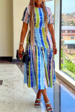 Multicolor Fashion Casual Print Patchwork O Neck Short Sleeve Dress