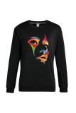 Black Fashion Street Print Patchwork O Neck Tops