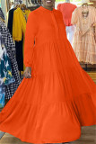 Apricot Fashion Casual Solid Patchwork O Neck Long Sleeve Dresses