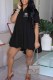 Black Fashion Casual Print Letter Turndown Collar A Line Dresses