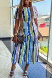 Multicolor Fashion Casual Print Patchwork O Neck Short Sleeve Dress
