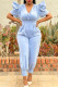 Light Blue Fashion Casual Solid Patchwork V Neck Regular Jumpsuits