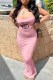 Pink Fashion Sexy Letter Print Backless Slit Spaghetti Strap One Step Skirt Dresses
