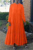 Apricot Fashion Casual Solid Patchwork O Neck Long Sleeve Dresses