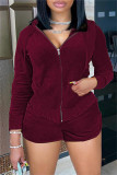 Purple Fashion Casual Solid Patchwork Hooded Collar Long Sleeve Two Pieces