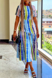 Multicolor Fashion Casual Print Patchwork O Neck Short Sleeve Dress