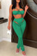Green Sexy Solid Hollowed Out Patchwork Asymmetrical Halter Sleeveless Two Pieces