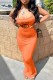 Orange Fashion Sexy Letter Print Backless Slit Spaghetti Strap One Step Skirt Dresses