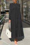 Apricot Fashion Casual Solid Patchwork O Neck Long Sleeve Dresses