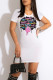 Powder White Casual Print Patchwork O Neck T-shirt Dress Dresses
