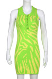 Green Sexy Print Patchwork Turndown Collar Pencil Skirt Dresses