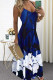 Deep Blue Casual Print Patchwork Spaghetti Strap Sling Dress Dresses