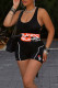 Black Casual Sportswear Print Patchwork U Neck Sleeveless Two Pieces