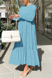 Apricot Fashion Casual Solid Patchwork O Neck Long Sleeve Dresses