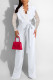 White Sexy Solid Lace Bandage Patchwork Flounce V Neck Straight Jumpsuits