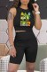 Black Fashion Casual Floral Patchwork Letter O Neck Sleeveless Two Pieces