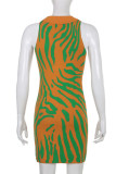Green Sexy Print Patchwork Turndown Collar Pencil Skirt Dresses