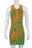 Green Sexy Print Patchwork Turndown Collar Pencil Skirt Dresses