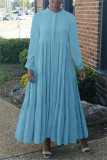 Apricot Fashion Casual Solid Patchwork O Neck Long Sleeve Dresses