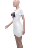 Powder White Casual Print Patchwork O Neck T-shirt Dress Dresses