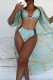Light Blue Sexy Print Bandage Patchwork 3 Piece Sets