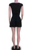 Black Sexy Solid Hollowed Out Patchwork Fold Asymmetrical Collar Dresses