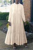 Apricot Fashion Casual Solid Patchwork O Neck Long Sleeve Dresses