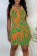 Orange Sexy Print Patchwork Turndown Collar Pencil Skirt Dresses